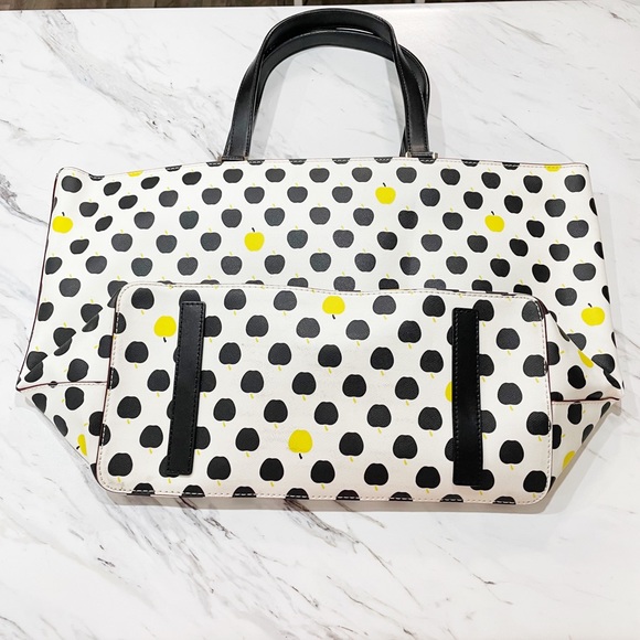 Black and Yellow Polka Dot and Apple Kate Spade Tote Large Purse - Picture 10 of 16